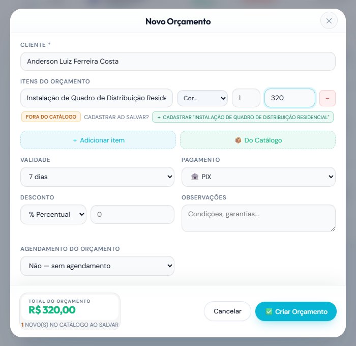 Tela real do COTTE com um orçamento sendo preenchido