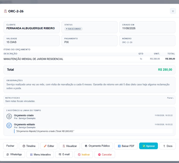 Orçamento pronto para ser enviado pelo WhatsApp direto do COTTE